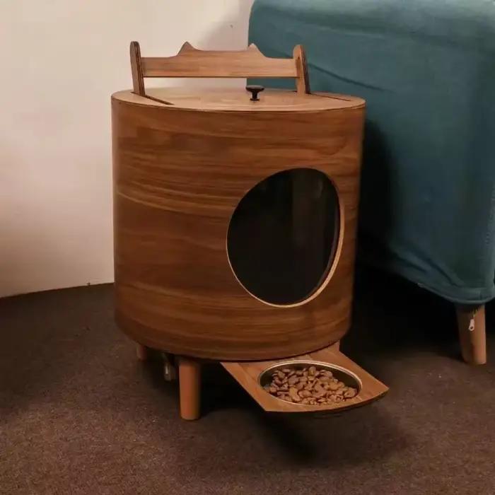 Mangeoires automatiques incurvées en bois pour chiens