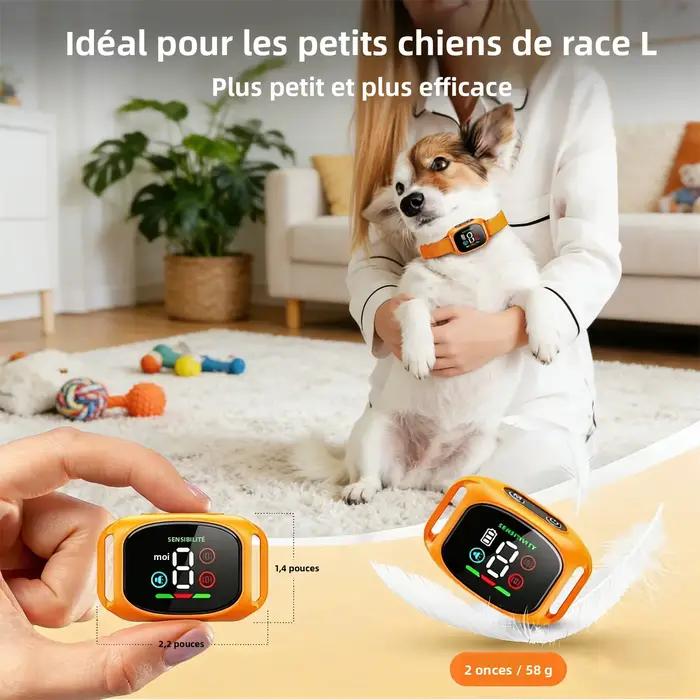 Collier de Dressage Anti Aboiement Sans Choc pour Chien Petit et Moyen 4 Modes 8 Niveaux Sensibilité Imperméable Rechargeable Léger et Durable