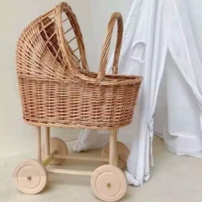 Panier de rangement multifonctionnel en osier tressé à la main pour animaux de compagnie et bébés