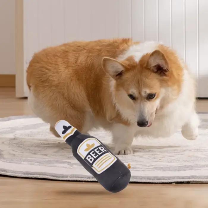 Jouet en peluche pour chien en forme de bouteille de bière pour chiens de petite à grande taille
