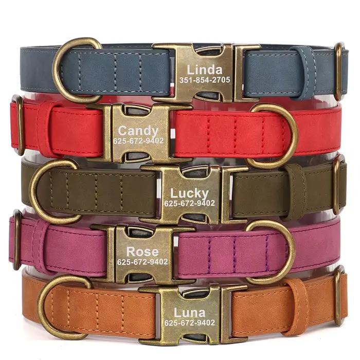 Collier de chien en cuir PU personnalisé gravé