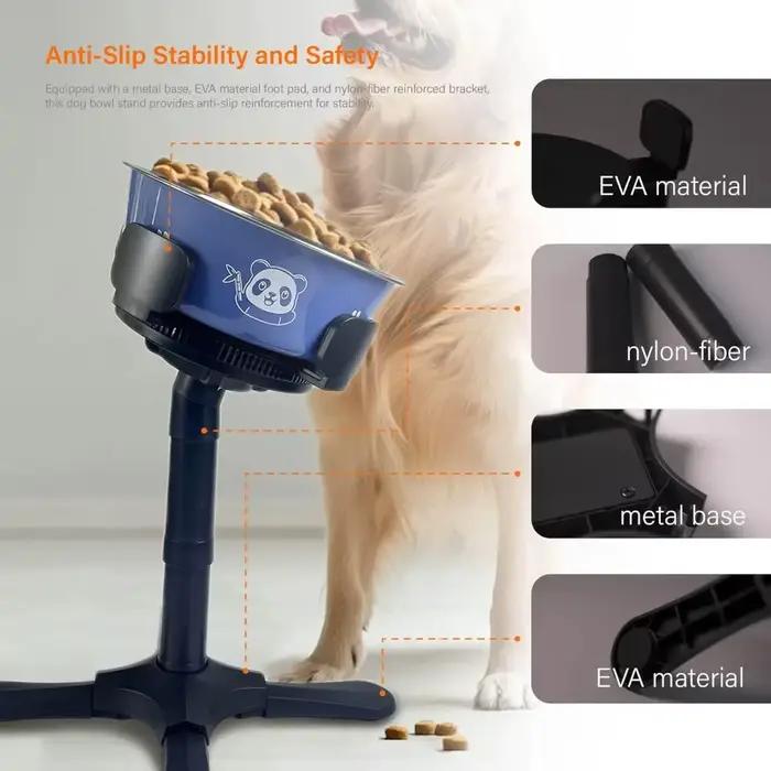 Support de gamelle surélevé réglable pour chien avec base antidérapante