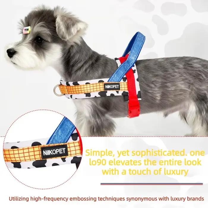Ensemble Harnais et Laisse pour Chien Style Selle Anti-Traction Réglable pour Chiot Respirant pour la Marche et les Sorties Estivales