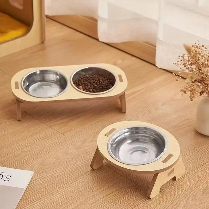 Bols surélevés en bois pour chiens avec support réglable surélevé pour chiots et chats