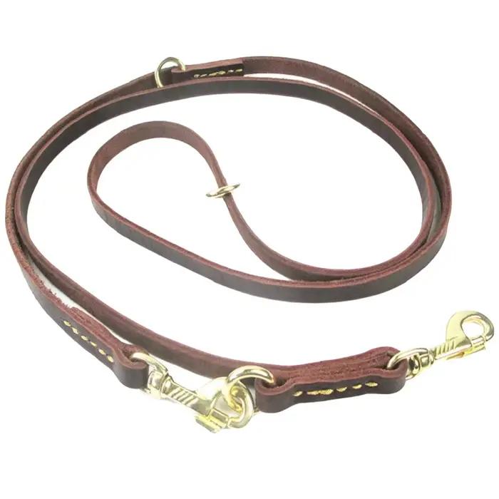 Laisse double multifonctionnelle pour deux chiens en cuir véritable