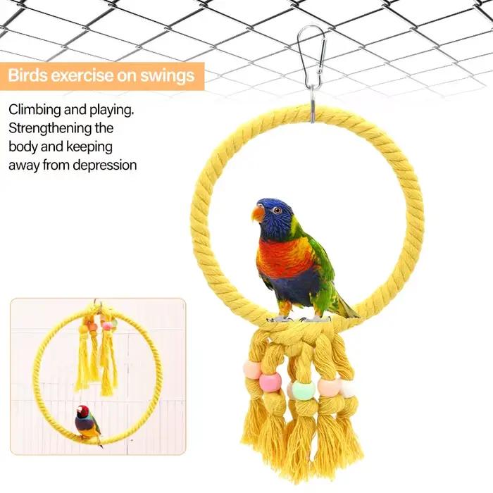 Cage à oiseaux pour perroquets et animaux de compagnie, jouet en corde de coton, anneau circulaire,