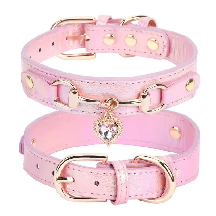 Nouveau collier pour chien en PU avec strass Love Water, accessoires métalliques, collier pour chat,