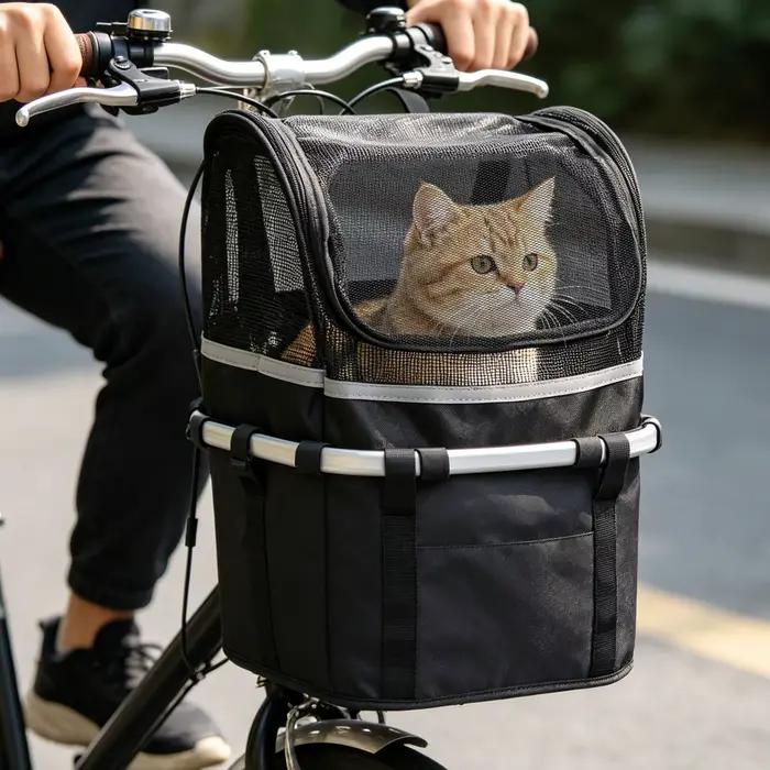 Panier de vélo pour chien avec fenêtre, support de guidon renforcé pour animaux de compagnie, accessoire de voyage quotidien en extérieur