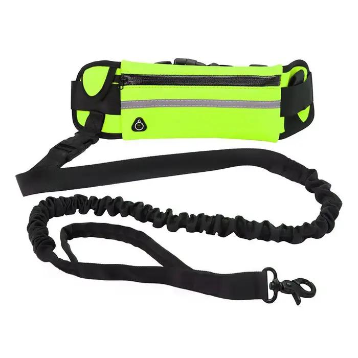 Laisse pour chien mains libres avec sac banane, laisse rétractable élastique et réfléchissante pour