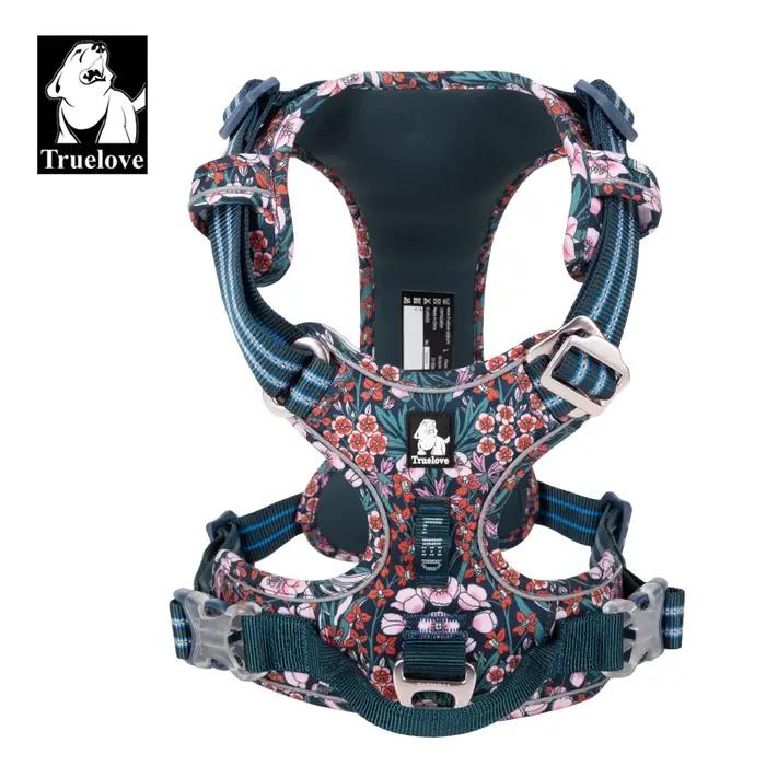 Truelove harnais pour chien de compagnie Floral sans traction tissu de coton respirant et réfléchissant doux pour grand