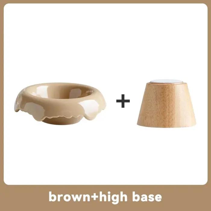Bol pour animaux de compagnie en céramique surélevé avec base en bois surélevée – Design amovible de 250 ml