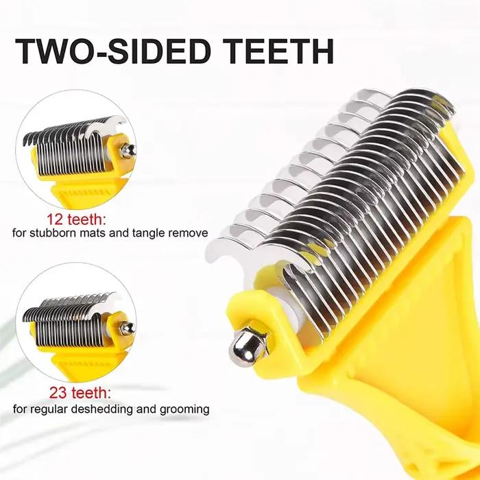 Brosse de toilettage pour animaux de compagnie, en acier inoxydable, double face, perte et démêlage,