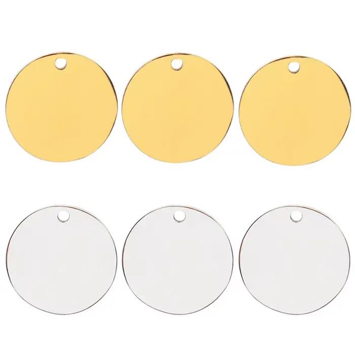 Étiquette d'identification en acier inoxydable, 20 pièces, collier miroir rond pour animaux de compa