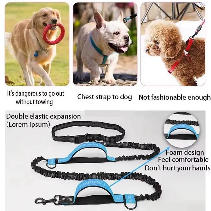 Laisse de course réfléchissante double élastique, laisse rétractable portable pour chien, laisse-chaîne pour chien, fournitures pour animaux de compagnie en gros