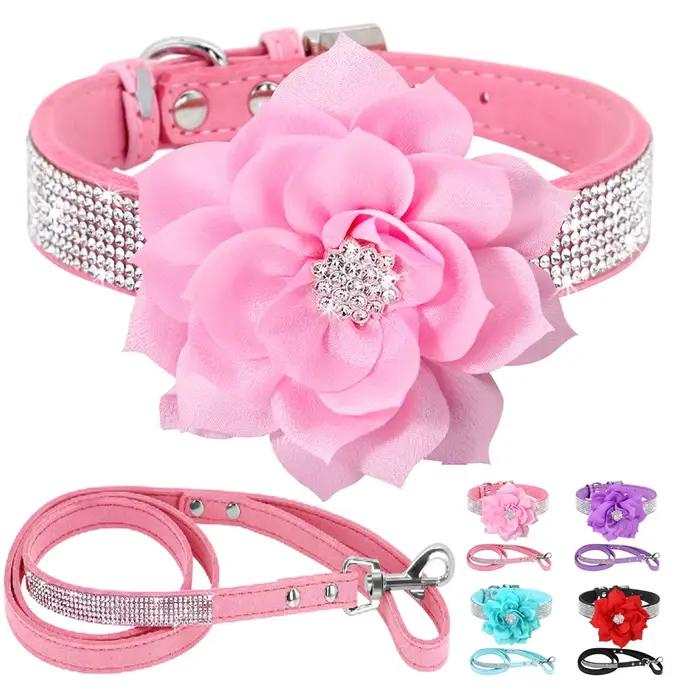 Collier en cuir pour chien avec strass scintillants