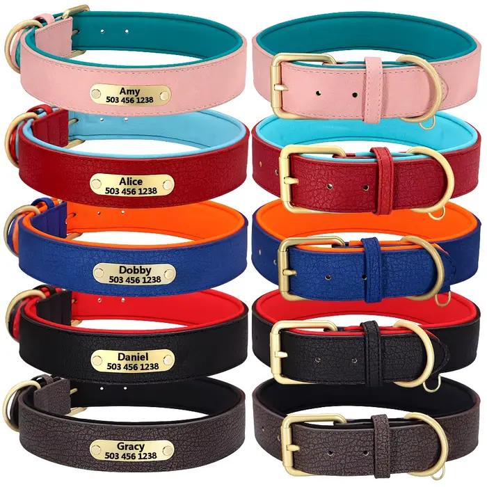 Collier de chien gravé personnalisé colliers de chiens rembourrés en cuir avec étiquette de plaque d'identification pers