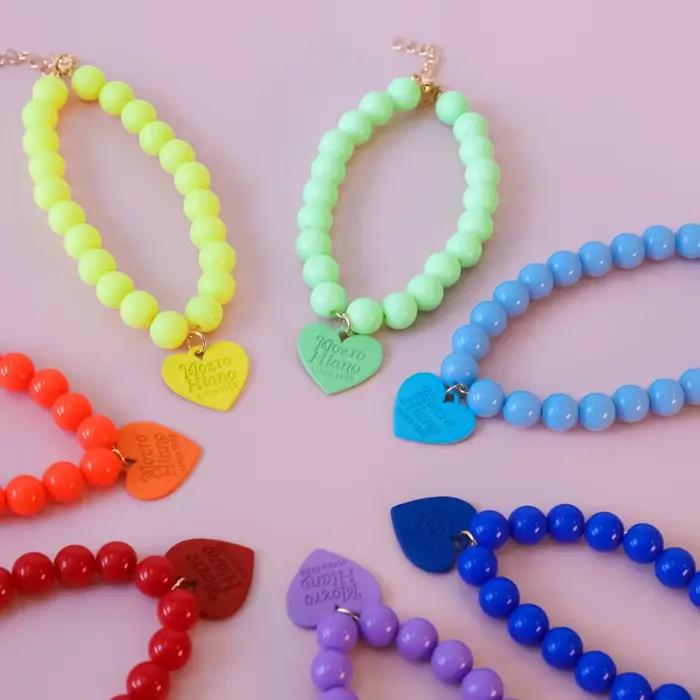 Collier d'amour coloré pour animaux de compagnie, collier de perles pour chien, arc-en-ciel multicol