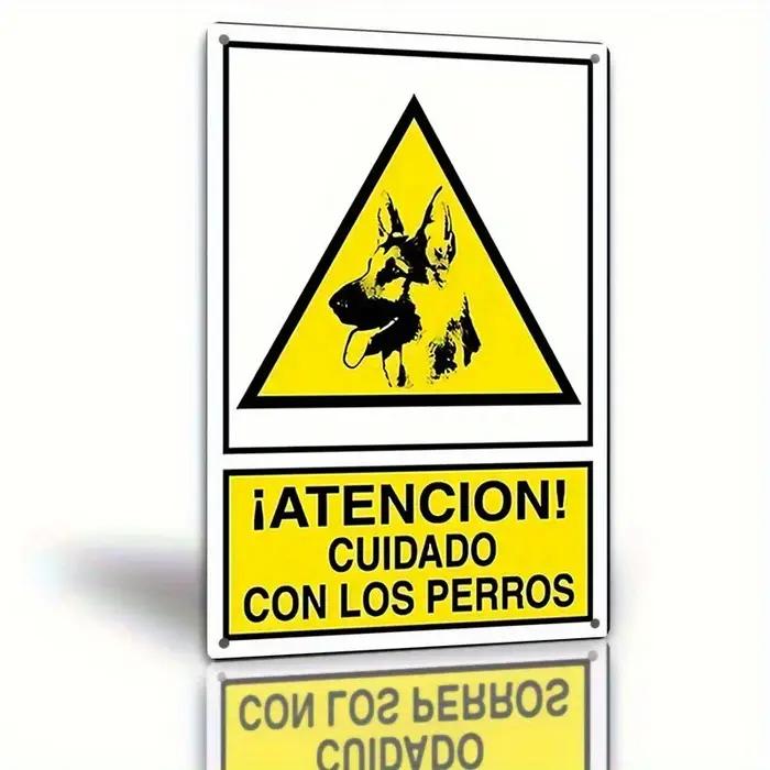 Panneau d'avertissement en métal « Attention au chien » - Plaque