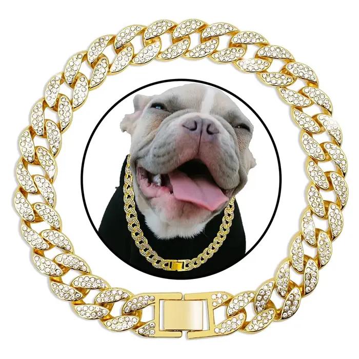 Collier de luxe en diamant pour chien, chaîne cubaine en or, collier en métal pour animaux de compag