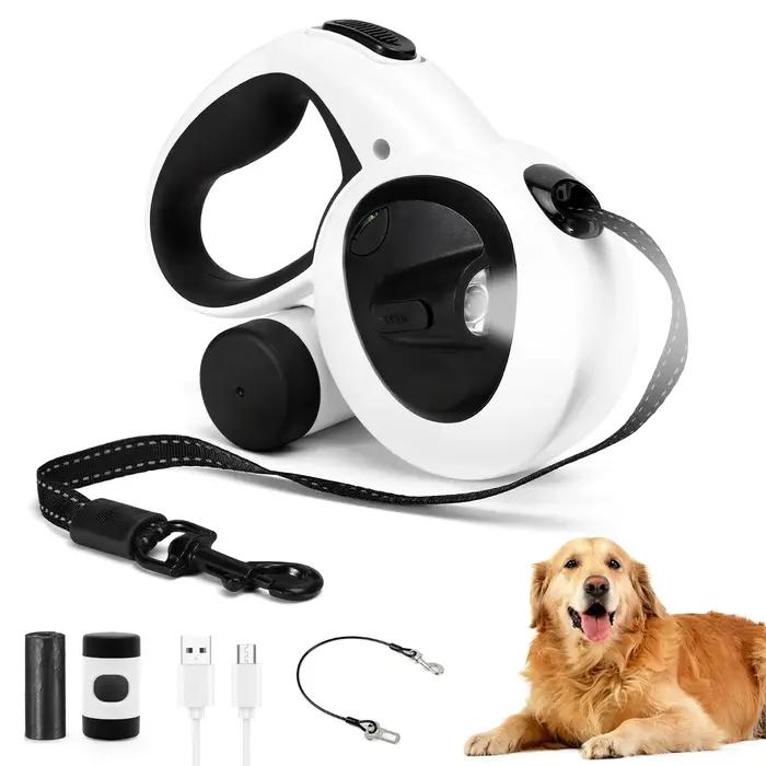 Laisse rétractable pour chien avec lumière LED rechargeable par USB