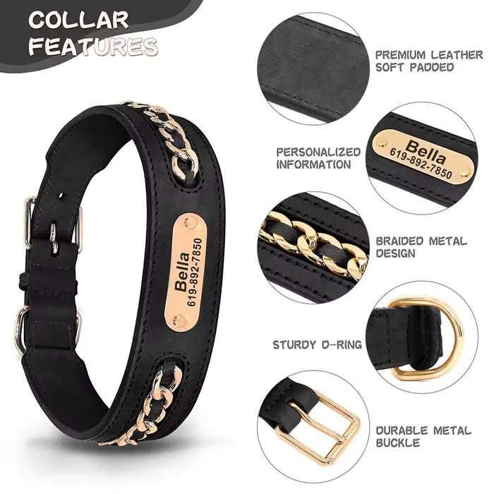 Accessoires de collier de chien en cuir personnalisés, étiquette d'identification personnalisée, col