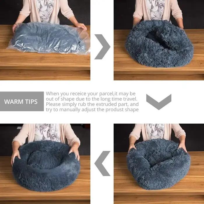 Lit rond pour animaux de compagnie pour grand chien, beignet, Long lit en peluche pour chat, maison