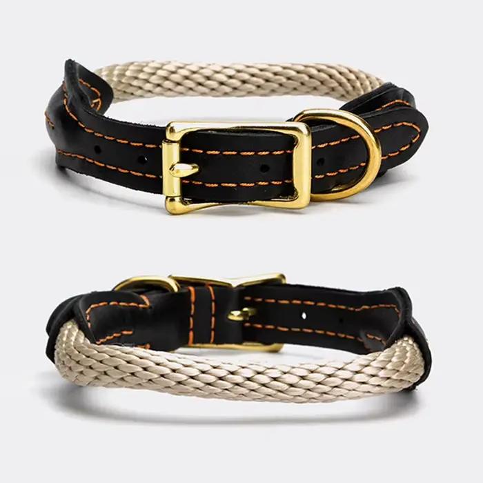 Collier de chien en cuir véritable réglable avec boucle en cuivre