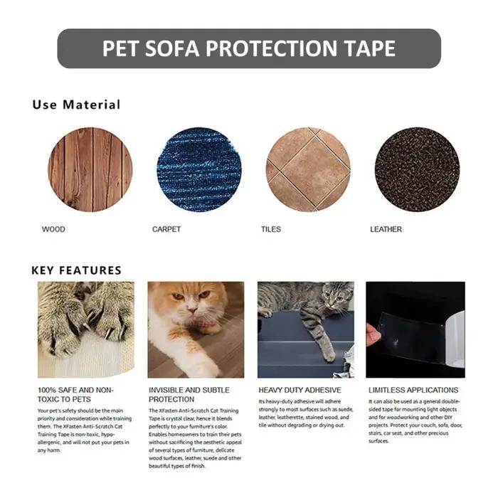 Bande d'entraînement pour chats, 3/10M, dissuasion des rayures, transparente, auto-adhésive, pour ch