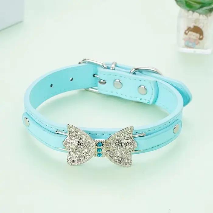 Collier de chiot en cuir PU pour chien, mignon, strass scintillants, nœud papillon, Chihuahua, pour