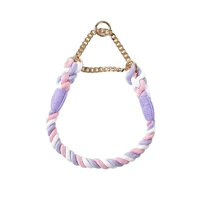 Collier pour chien avec chaîne en acier inoxydable et corde en coton tressé, collier d'entraînement