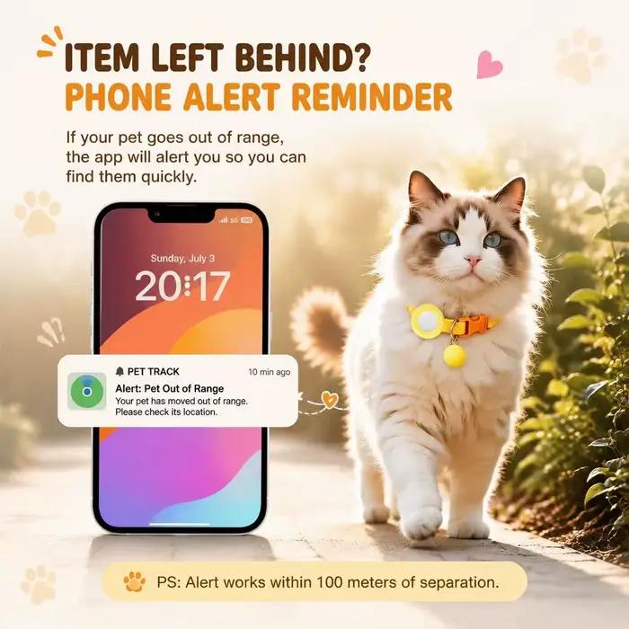 Collier GPS pour chat - Portée illimitée/Dispositif de suivi/Mode anti-perte pour animaux de compagnie - Taille réglable (21-32CM) - Compatible avec Apple Find My