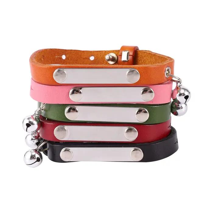 Collier anti-perte personnalisé pour chat, 1 pièce, collier pour chat en cuir réglable avec cloche,