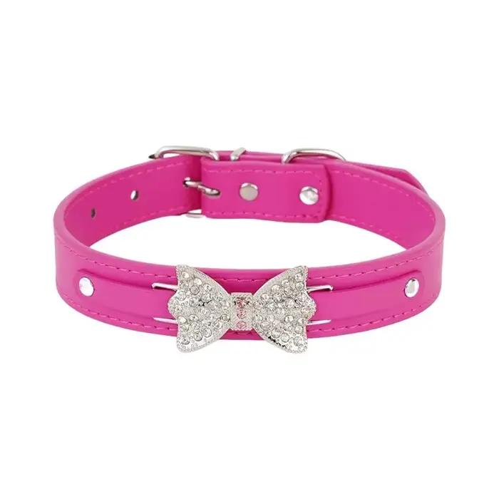 Collier de chiot en cuir PU pour chien, mignon, strass scintillants, nœud papillon, Chihuahua, pour