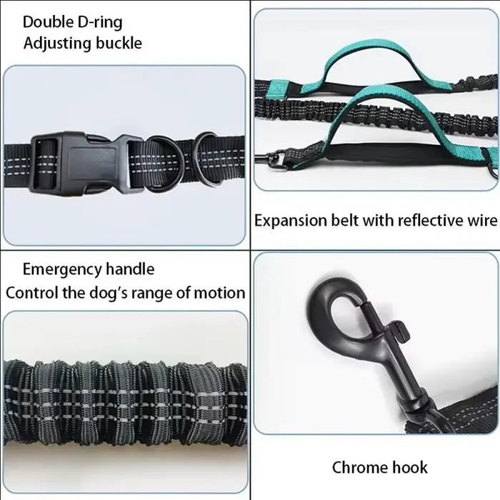 Laisse de course réfléchissante double élastique, laisse rétractable portable pour chien, laisse-chaîne pour chien, fournitures pour animaux de compagnie en gros