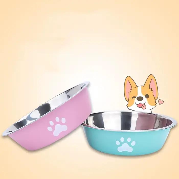 Nouveau bassin pour chien en acier inoxydable imprimé patte fournitures pour animaux de compagnie bol pour chat bol