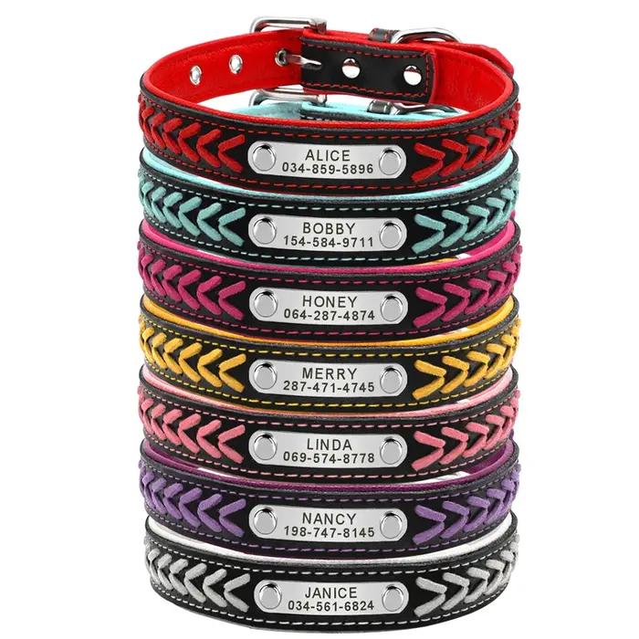 Collier de chien personnalisé en cuir rembourré pour chiens, colliers tressés, gravure gratuite, éti