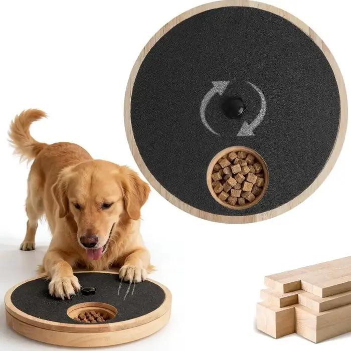 Jouet griffoir 3-en-1 pour chien, lime à ongles rotative et distributeur de nourriture, griffoir en bois de caoutchouc avec ventouses antidérapantes
