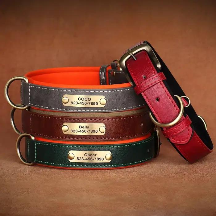 Collier de chien en cuir rembourré personnalisé