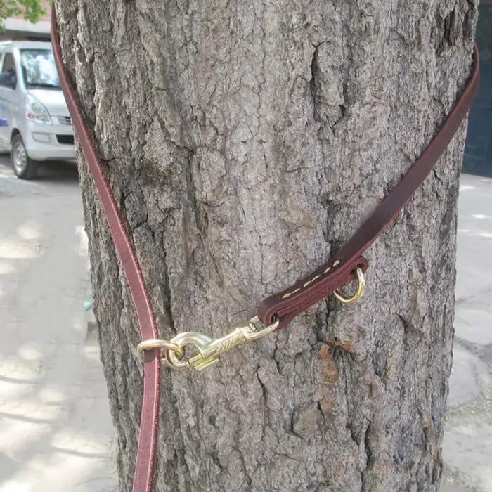 Laisse double multifonctionnelle pour deux chiens en cuir véritable