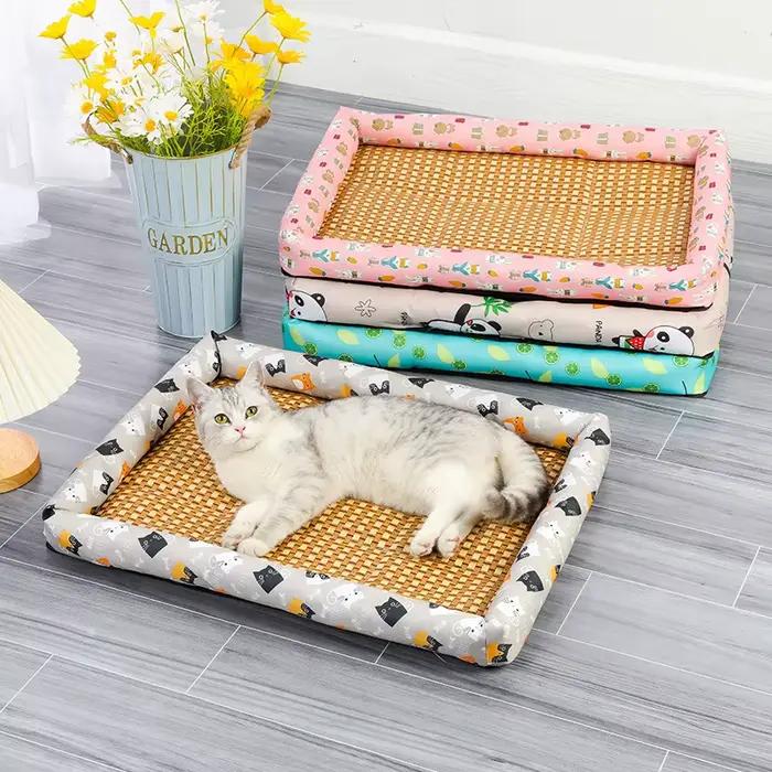 Lit en rotin tissé pour animaux de compagnie, canapé-lit en polymères, refroidissement pour animaux