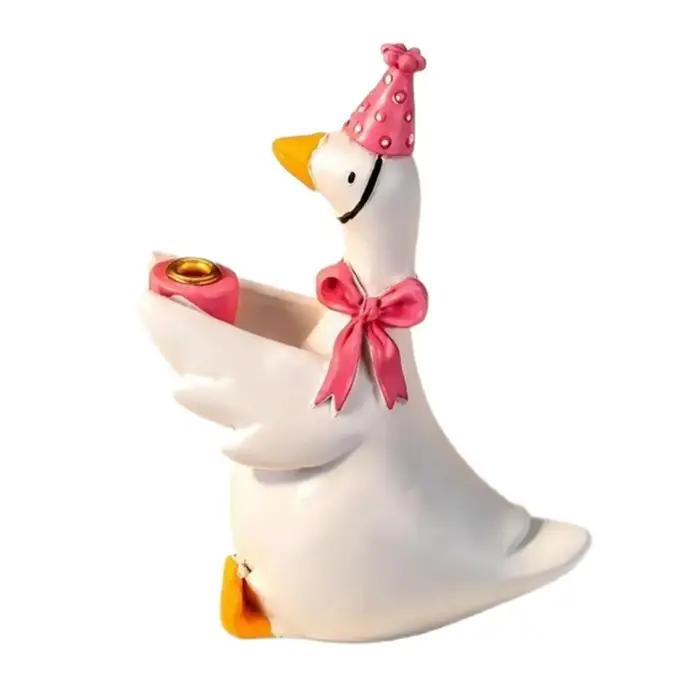 Figurine de canard en résine mignonne à pois avec nœud