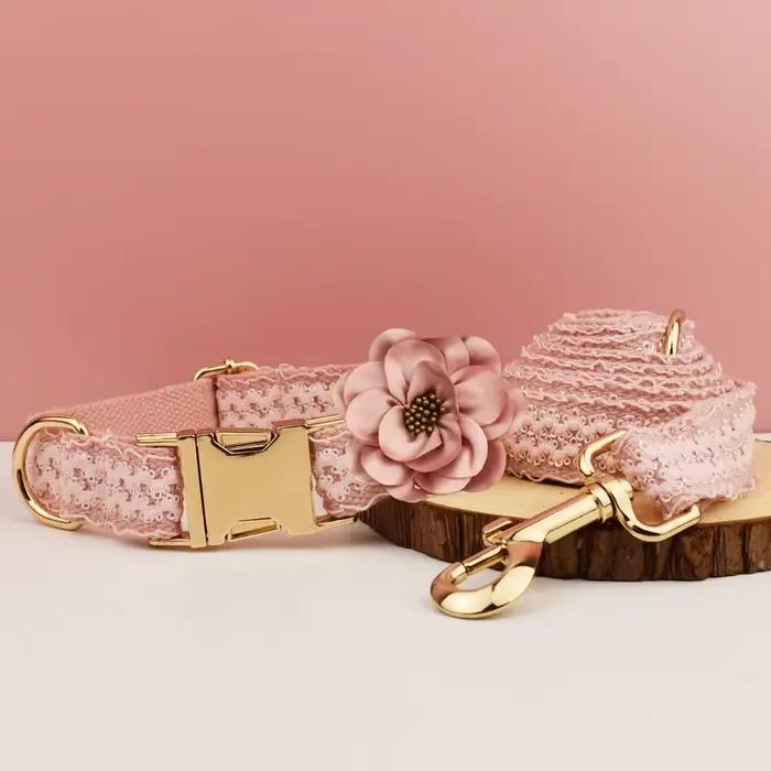 Collier pour chien en dentelle rose personnalisé, plaque nominative gravée sur mesure, collier de ma