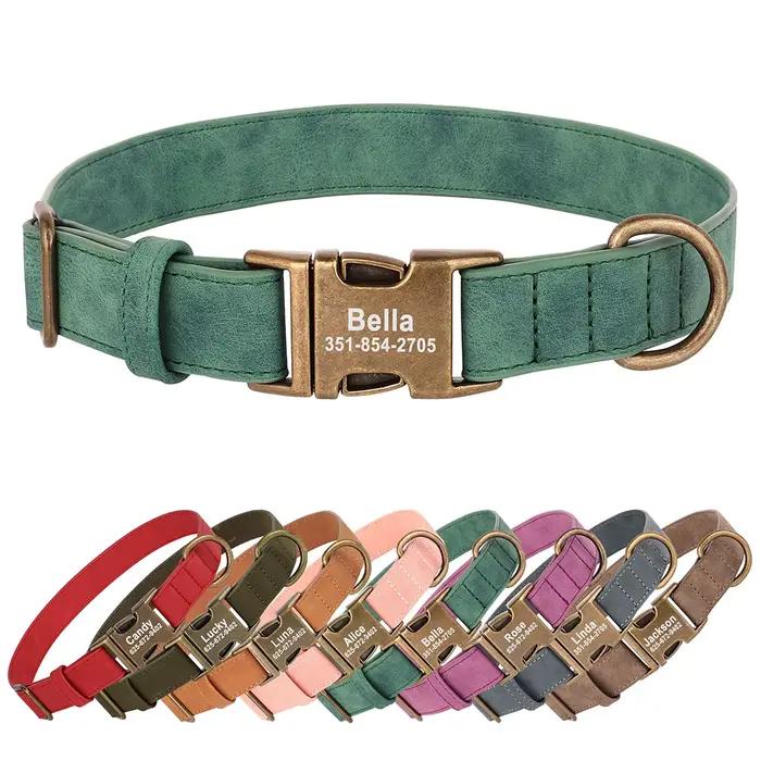 Collier de chien en cuir PU personnalisé gravé