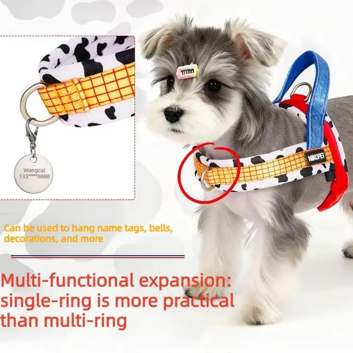 Ensemble Harnais et Laisse pour Chien Style Selle Anti-Traction Réglable pour Chiot Respirant pour la Marche et les Sorties Estivales