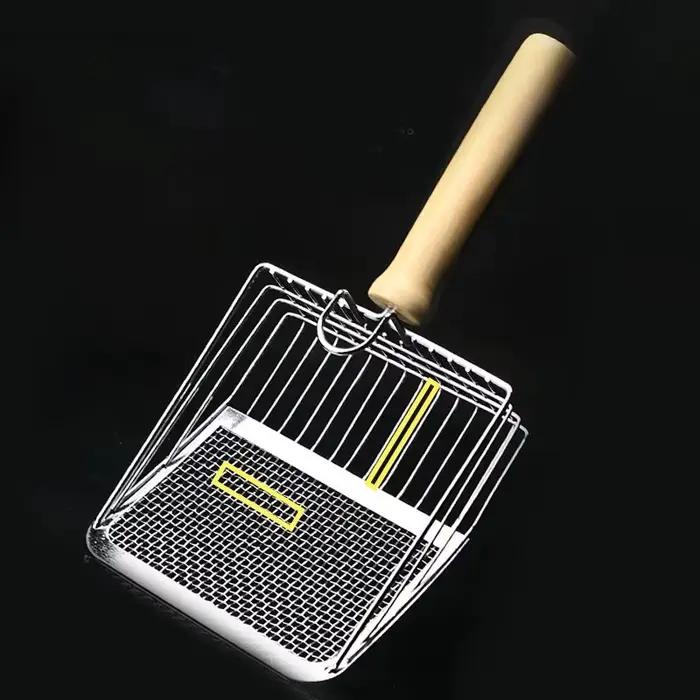 Pelle à litière pour chat, manche en bois en acier inoxydable, facile à rouiller, lavable, cuillère