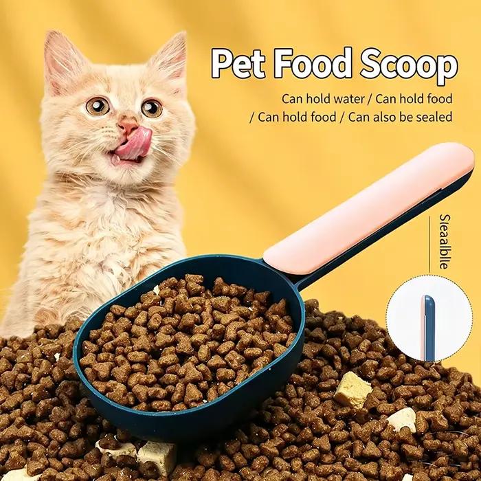 Cuillère multifonctionnelle pour aliments pour chiens et chats, cuillère à céréales de cuisine, cuillère à farine, cuillère à mesurer portable pour animaux domestiques avec clip de fermeture