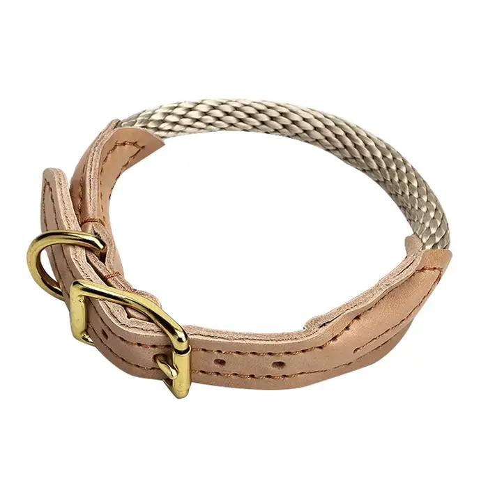 Collier de chien en cuir véritable réglable avec boucle en cuivre