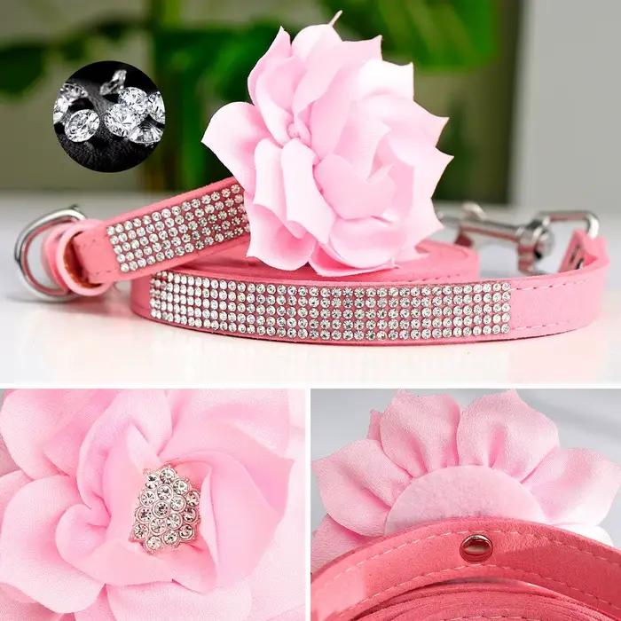 Collier en cuir pour chien avec strass scintillants