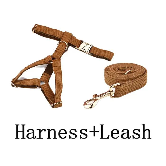 Ensemble collier et laisse pour chien en velours côtelé caramel