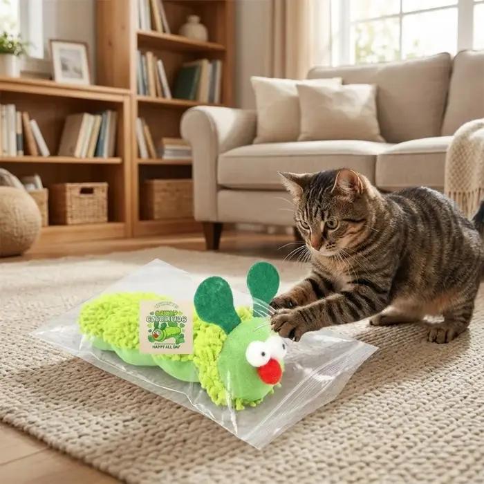 Jouets pour chats en peluche verte en forme de chenille